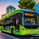 Home 16 네트워크 업계 트렌드와 미래 전망 - A bustling Brazilian smart city scene at dusk, showcasing 5G connectivity in action: sleek autonomou...